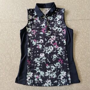 Lady Hagen Womens XS Sleeveless Golf Polo Shirt Navy Blue Floral Performance Top